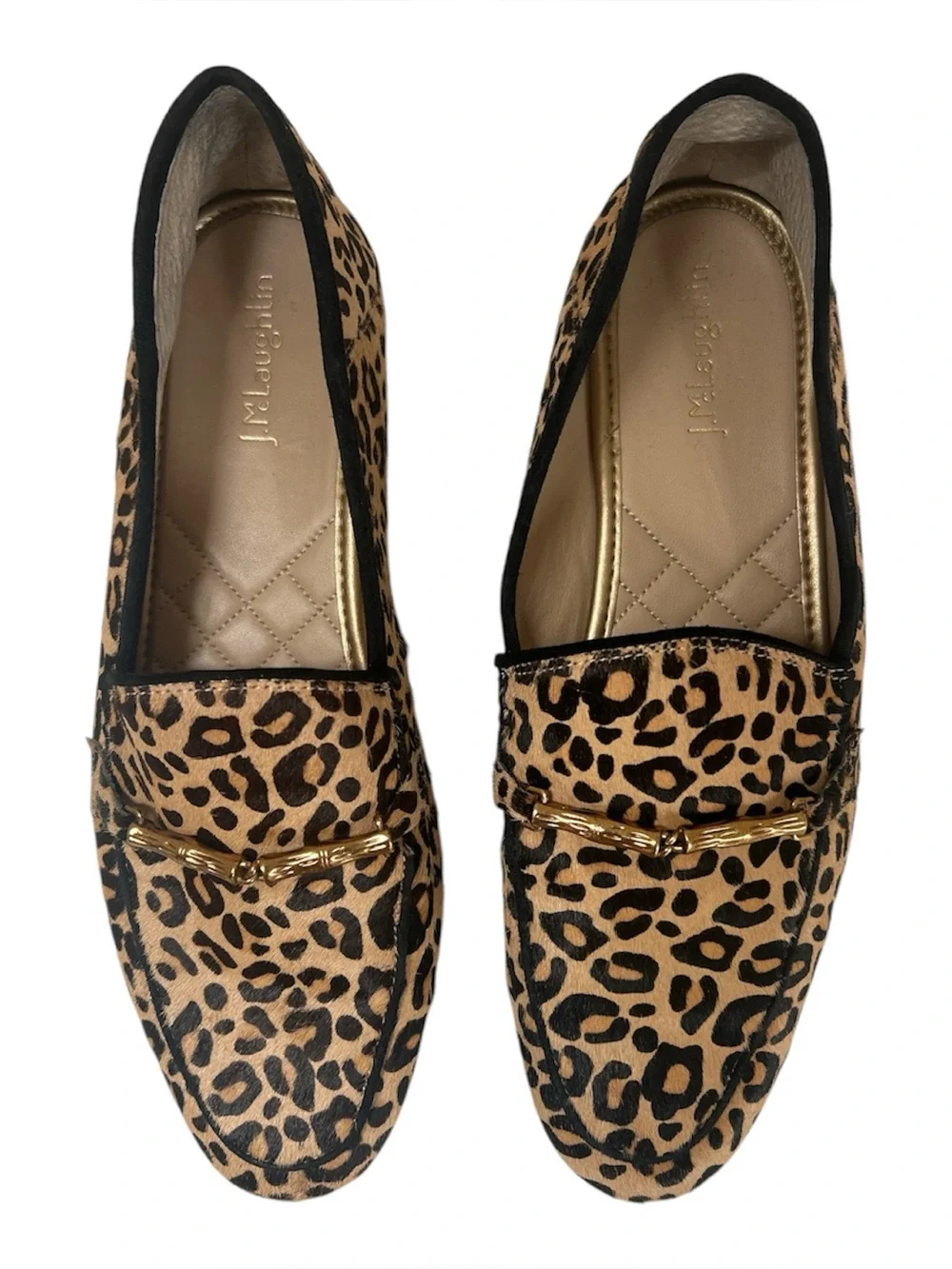 J. McLaughlin Dillon Calf Hair Leopard Print Leather Loafers Size 8.5 Officewear